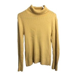 PRIA Women Yellow Knitted Cotton Long Raglan Sleeve Pullover Sweater Size L